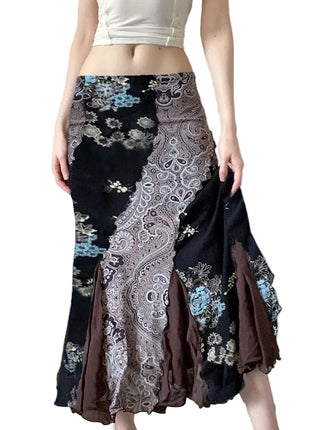 Women's Vintage Floral Printed Maxi Skirt