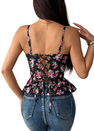 Women's Floral Asymmetrical Ruffled Halter Top – Slim Fit