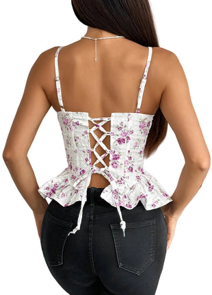 Women's Floral Asymmetrical Ruffled Halter Top – Slim Fit
