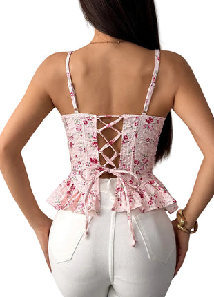 Women's Floral Asymmetrical Ruffled Halter Top – Slim Fit