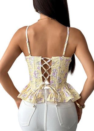 Women's Floral Asymmetrical Ruffled Halter Top – Slim Fit