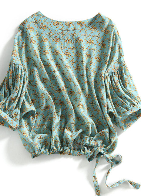 Women's Floral Cropped Lantern Sleeve Top | Bow Detail Blouse