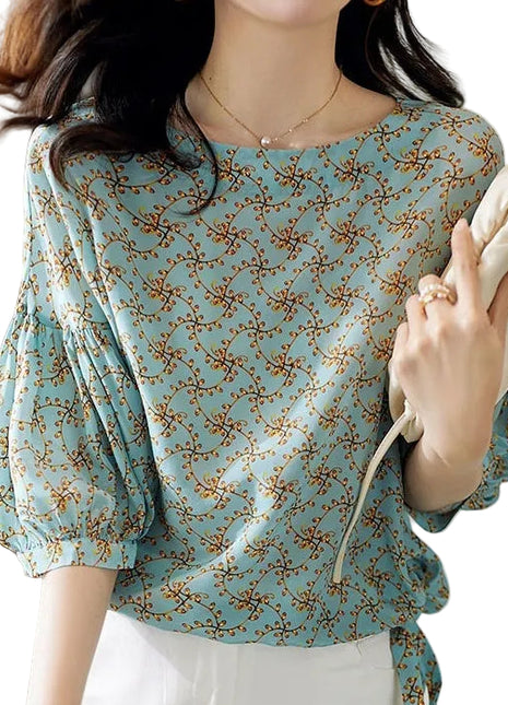 Women's Floral Cropped Lantern Sleeve Top | Bow Detail Blouse