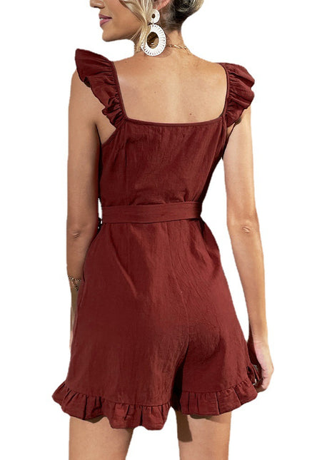 Fresh and Sweet Washed Cotton-Look Romper for Vacation blndl