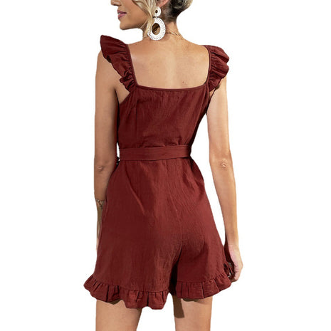 Fresh and Sweet Washed Cotton-Look Romper for Vacation blndl