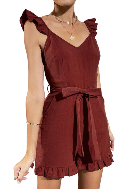 Versatile Women's Flutter Sleeve Shorts Jumpsuit for Summer Fashion