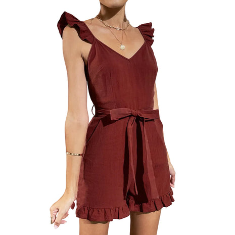 Versatile Women's Flutter Sleeve Shorts Jumpsuit for Summer Fashion