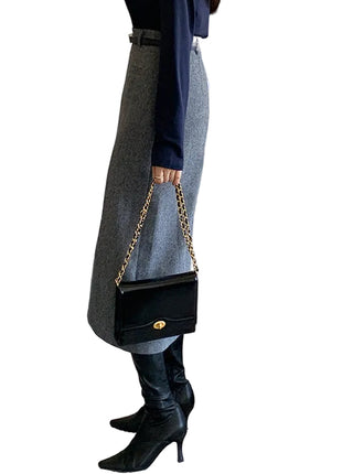 Elegant Gray High Waist Sheath Midi Skirt for Women blndl