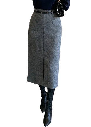 Sophisticated Gray Commuter Sheath Skirt for Autumn