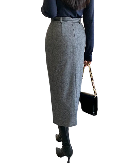Thickened Women's Winter Office Midi Skirt in Gray blndl