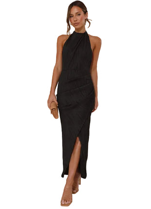 Elegant Black Halter Backless Maxi Dress
