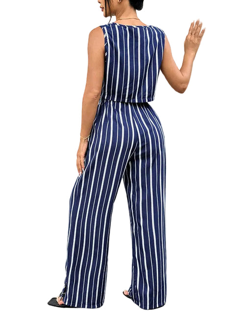 Women's High-Rise Flare Pants & Sleeveless Two-Piece Set blue blndl