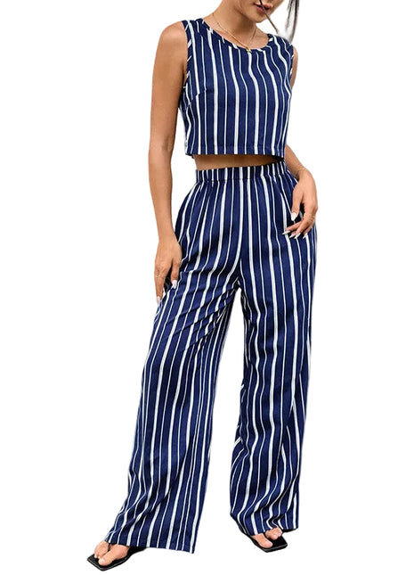 Women's High-Rise Flare Pants & Sleeveless Two-Piece Set blue blndl navy