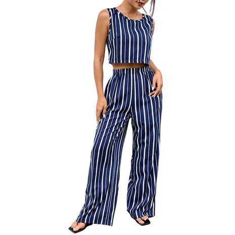 Women's High-Rise Flare Pants & Sleeveless Two-Piece Set blue blndl navy