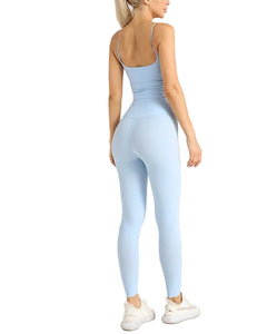 Women's High-Waist Yoga Set | Strap Sports Bra & Leggings Activewear baby blue blndl