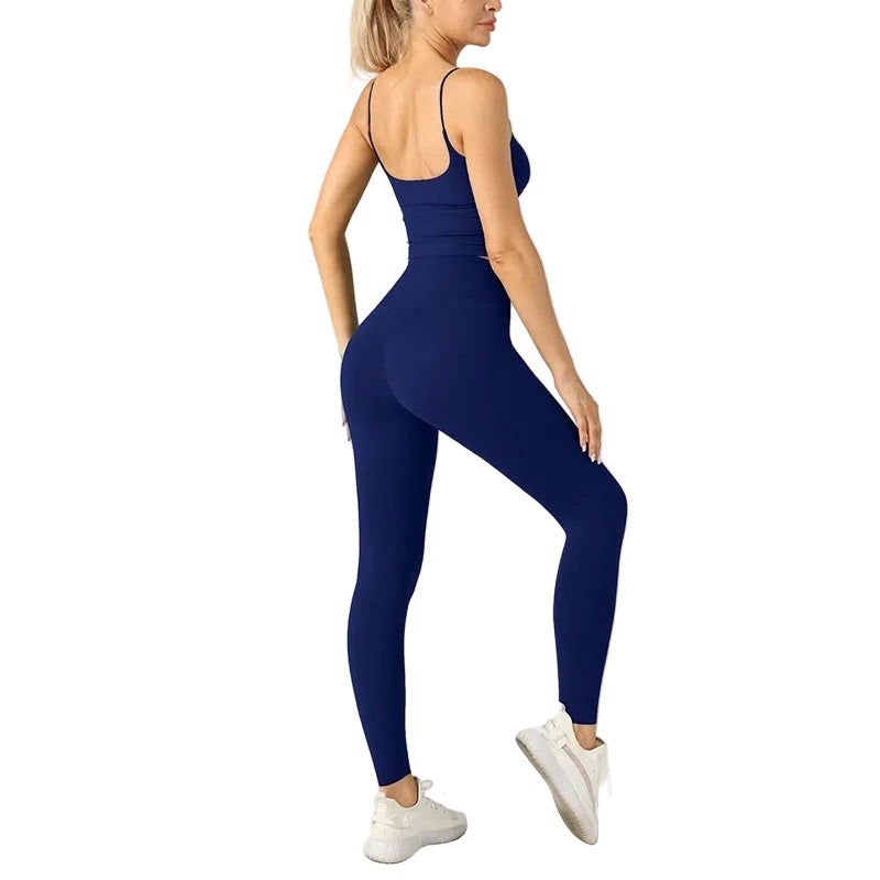 Women's High-Waist Yoga Set | Strap Sports Bra & Leggings Activewear night sea blndl