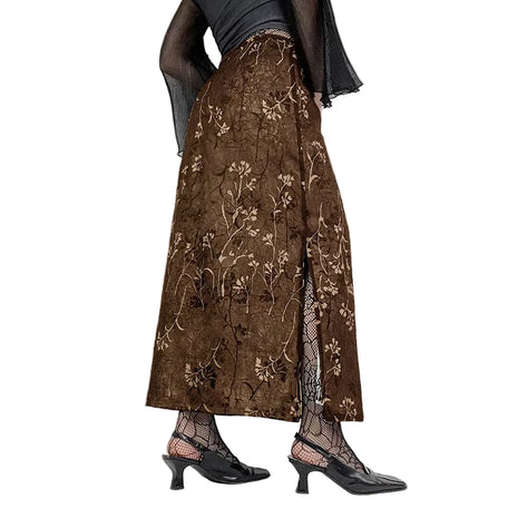 Women's Floral Printed High Waist Fishtail Maxi Skirt