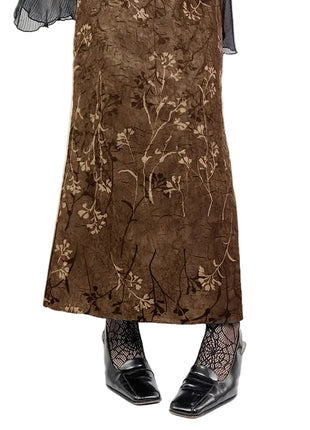 Elegant Brown Floral Mori Style Long Skirt for Women blndl