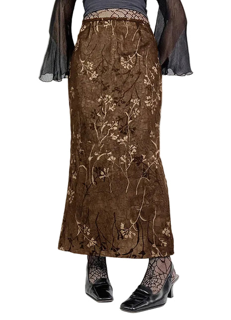 Versatile Women's Brown Floral Fishtail Maxi Skirt