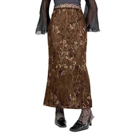 Versatile Women's Brown Floral Fishtail Maxi Skirt