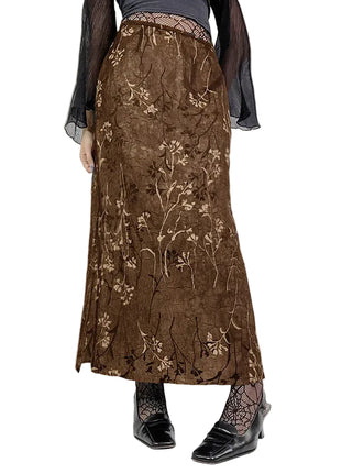 Artistic Retro Floral Maxi Skirt with Flowing Fishtail Hem