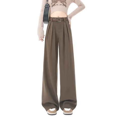 Women’s high waist straight-leg pants with elegant loose fit design for office and casual wear.