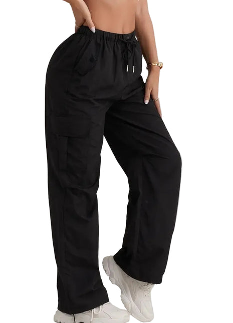 Women’s high waist wide leg track pants with loose fit design and quick-drying casual fabric.