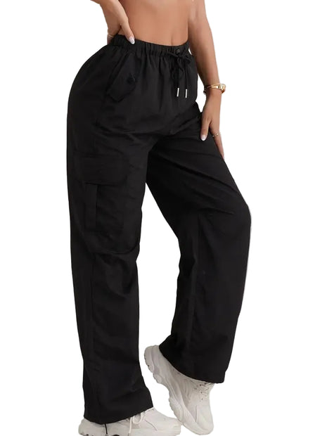 Women’s high waist wide leg track pants with loose fit design and quick-drying casual fabric.