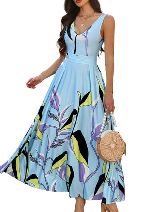Elegant High Waist Floral Vacation Dress