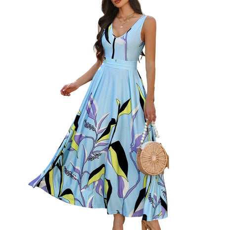Elegant High Waist Floral Vacation Dress