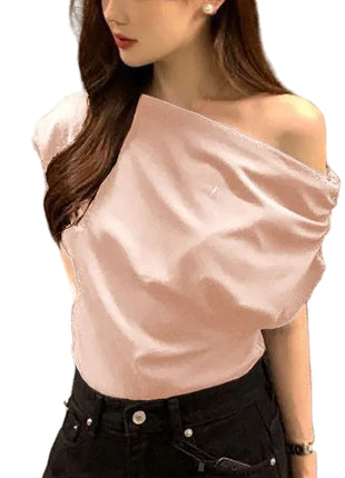 Women's Irregular One-Shoulder Top | Summer Asymmetrical Fashion Top blndl light pink