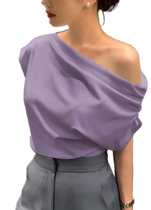 Women's Irregular One-Shoulder Top | Summer Asymmetrical Fashion Top blndl light purple