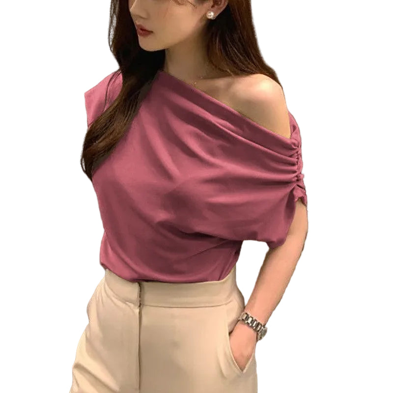 Women's Irregular One-Shoulder Top | Summer Asymmetrical Fashion Top blndl rose