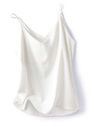Women's Japanese satin vest featuring a silky finish, loose-fit silhouette, and delicate single shoulder straps.