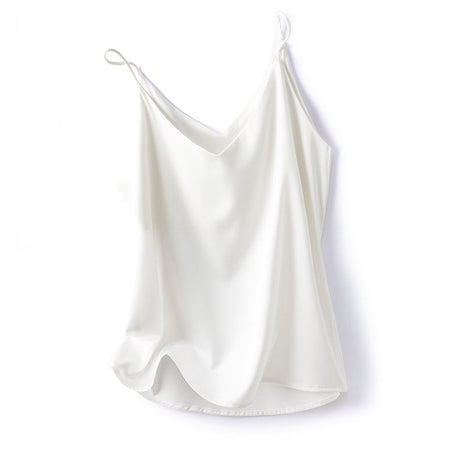 Women's Japanese satin vest featuring a silky finish, loose-fit silhouette, and delicate single shoulder straps.