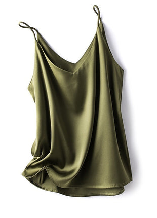 Women's Japanese satin vest featuring a silky finish, loose-fit silhouette, and delicate single shoulder straps.