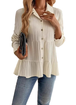Women's Korean elegant bottoming shirt in milky white featuring long sleeves and refined button detailing.