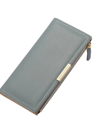 Women's Korean long multi card zipper wallet made from lightweight PU leather.