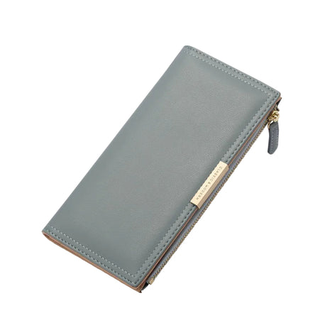 Women's Korean long multi card zipper wallet made from lightweight PU leather.