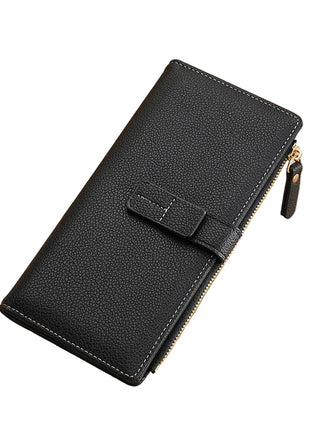 Women's Korean style long wallet featuring multiple card slots, zipper closure, and PU leather design.