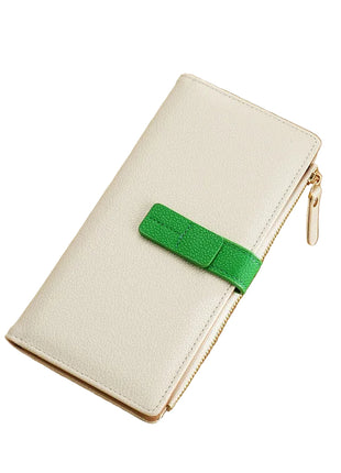 Women's Korean style long wallet featuring multiple card slots, zipper closure, and PU leather design.