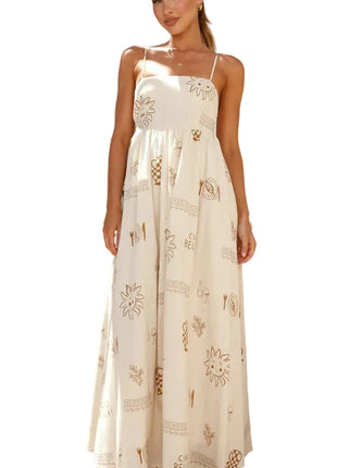 Vestido de tirantes con espalda recortada de café estampado
