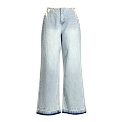 Y2K Light Blue Wide Leg Jeans with Rhinestone Star