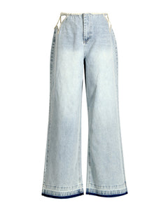 Y2K Light Blue Wide Leg Jeans with Rhinestone Star