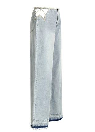 High Waist Star Cutout Wide Leg Denim Jeans