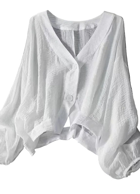 Women's Lightweight Batwing Sleeve Shirt | Loose-Fit White Button-Up Top blndl white