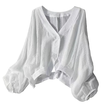 Women's Lightweight Batwing Sleeve Shirt | Loose-Fit White Button-Up Top blndl white