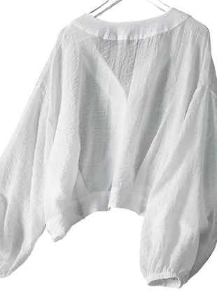 Women's Lightweight Batwing Sleeve Shirt | Loose-Fit White Button-Up Top blndl white blndl