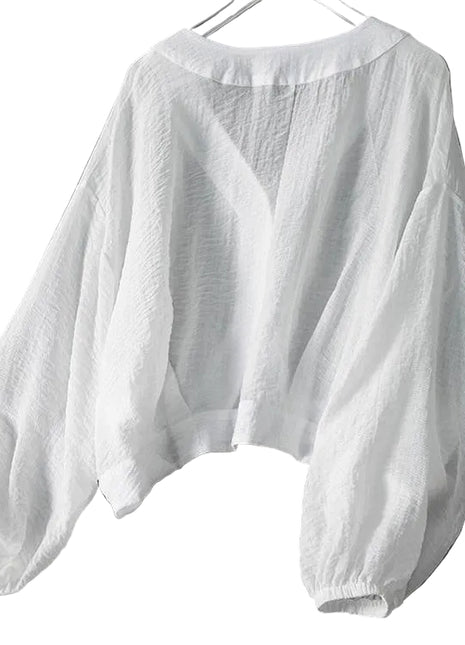 Women's Lightweight Batwing Sleeve Shirt | Loose-Fit White Button-Up Top blndl white blndl