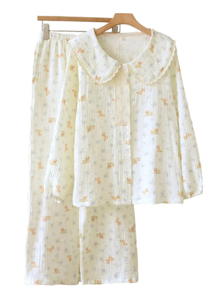 Versatile Women's Double-Layer Cotton Sleepwear Set